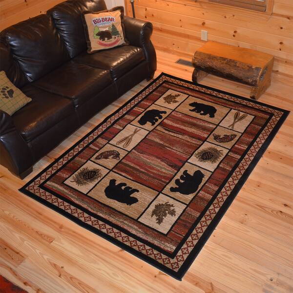 Shop Rustic Lodge Bear Border Cabin Red Black Area Rug 2 3 X 3