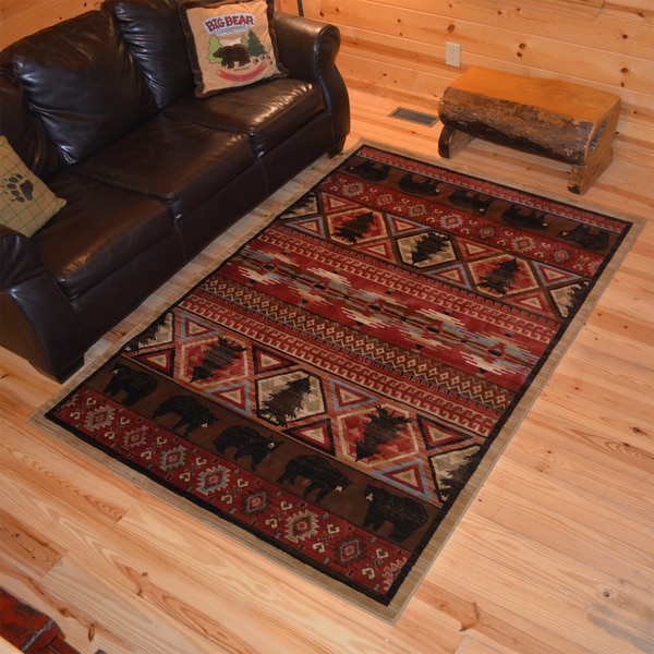 Shop Rustic Lodge Bear Southwest Pine Cabin Multi Area Rug ...