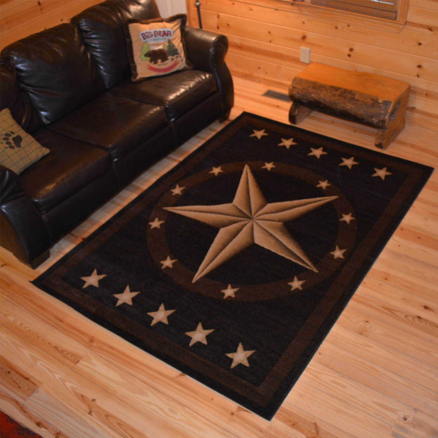 Rustic Lodge Western Texas Star Cabin Black Multi Area Rug Black