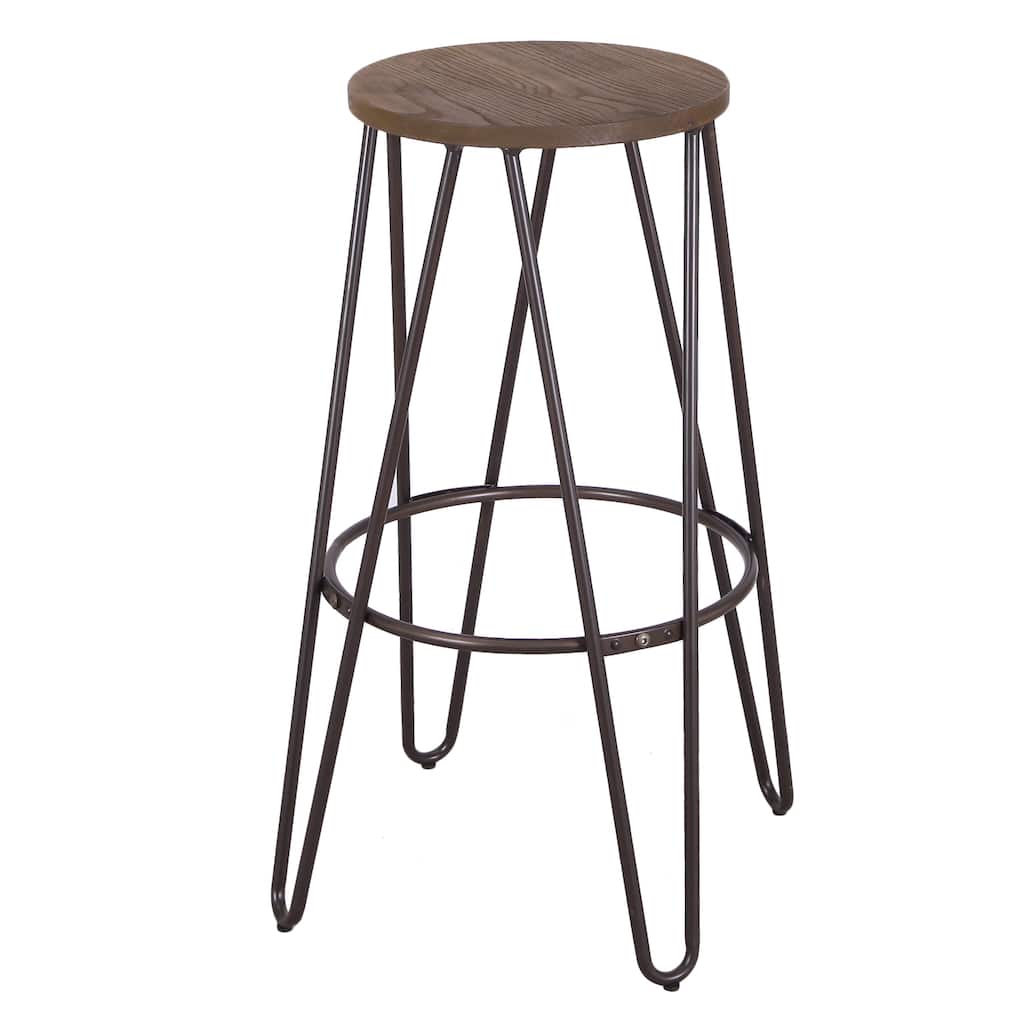 30-inch Metal Vintage Antique Style Gunmetal Counter Bar Stool with Modern Handmade Wood Top Seat
