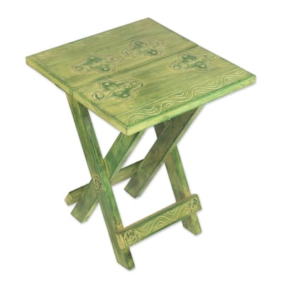 Handmade Wood 'Transformation' Folding Table (Ghana) - 16.5" H x 13.75" W x 13.75" D