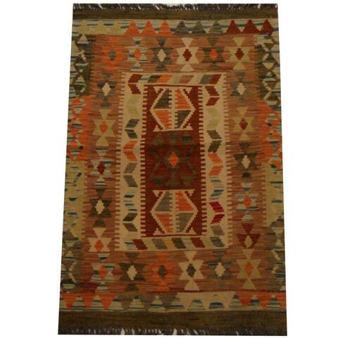 Handmade One-of-a-Kind Vegetable Dye Wool Kilim (Afghanistan) - 2'6 x 3'8