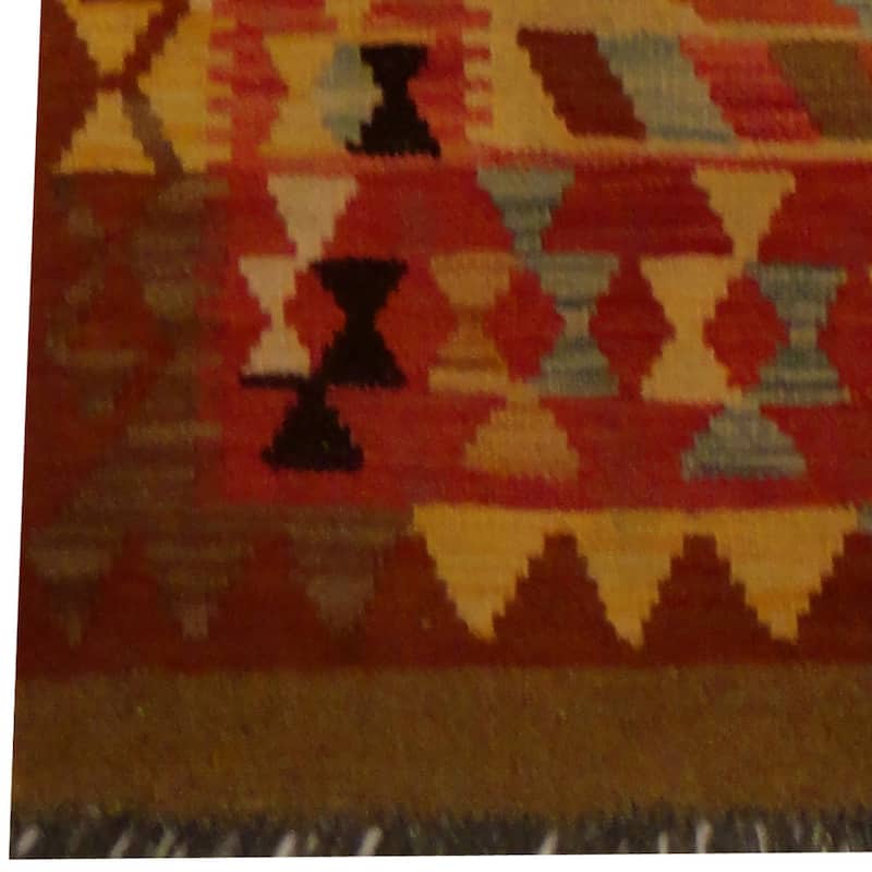 Handmade One-of-a-Kind Vegetable Dye Wool Kilim (Afghanistan) - 3'2 x 3'2