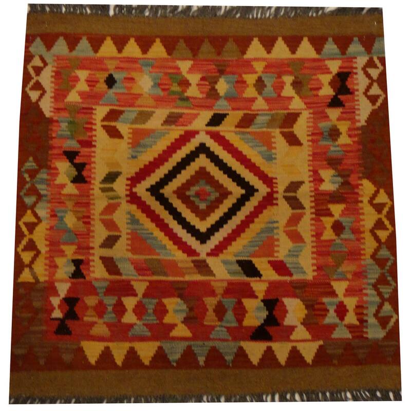 Handmade One-of-a-Kind Vegetable Dye Wool Kilim (Afghanistan) - 3'2 x 3'2