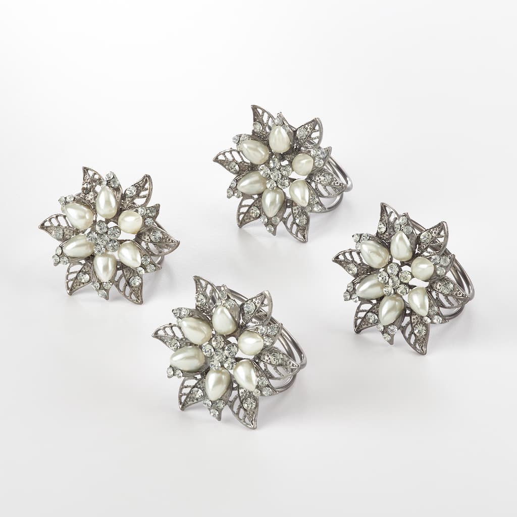 Bejeweled Flower Design Napkin Ring (Set of 4)
