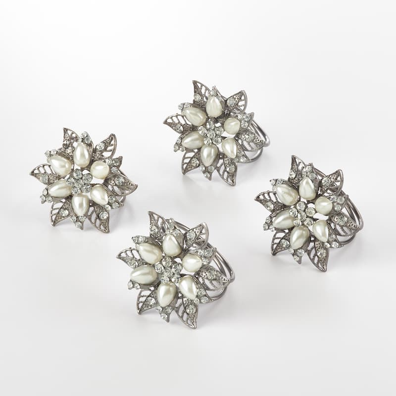 Bejeweled Flower Design Napkin Ring (Set of 4)