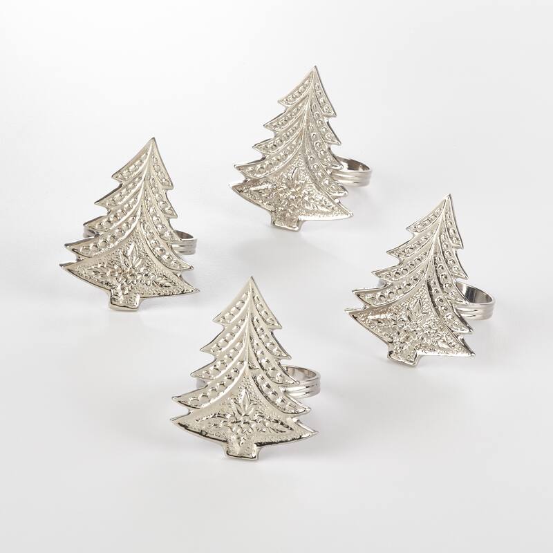 Christmas Tree Design Christmas Tree Napkin Ring (Set of 4) - silver