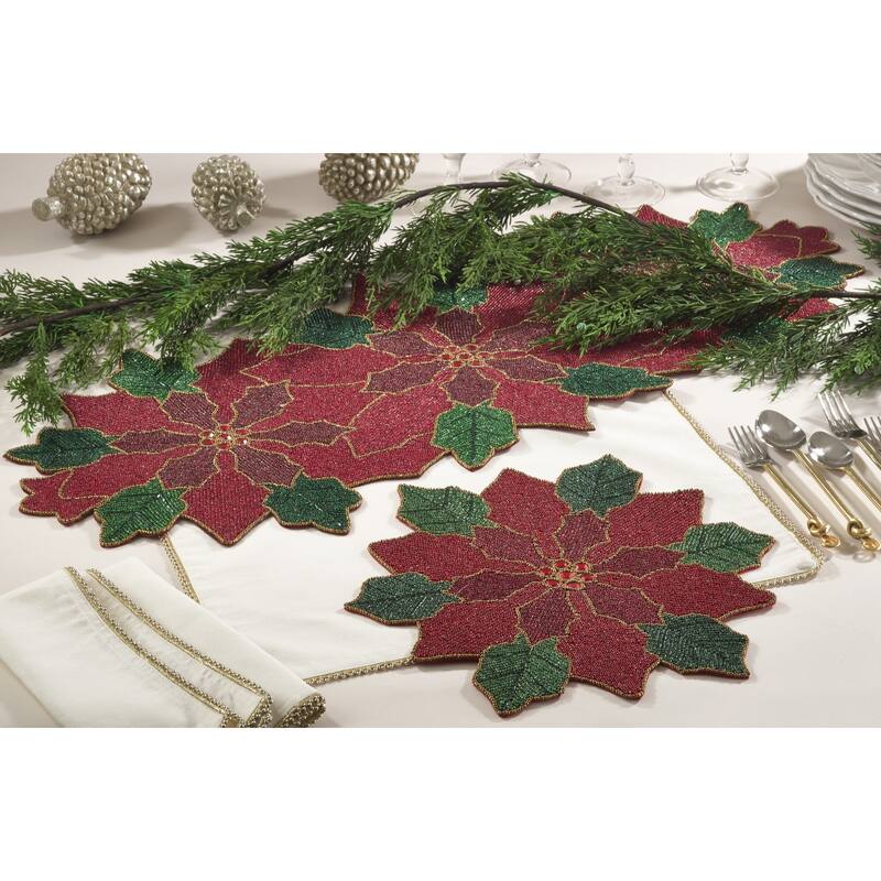 Poinsettia Design Beaded Poinsettia Placemat (Set of 4)