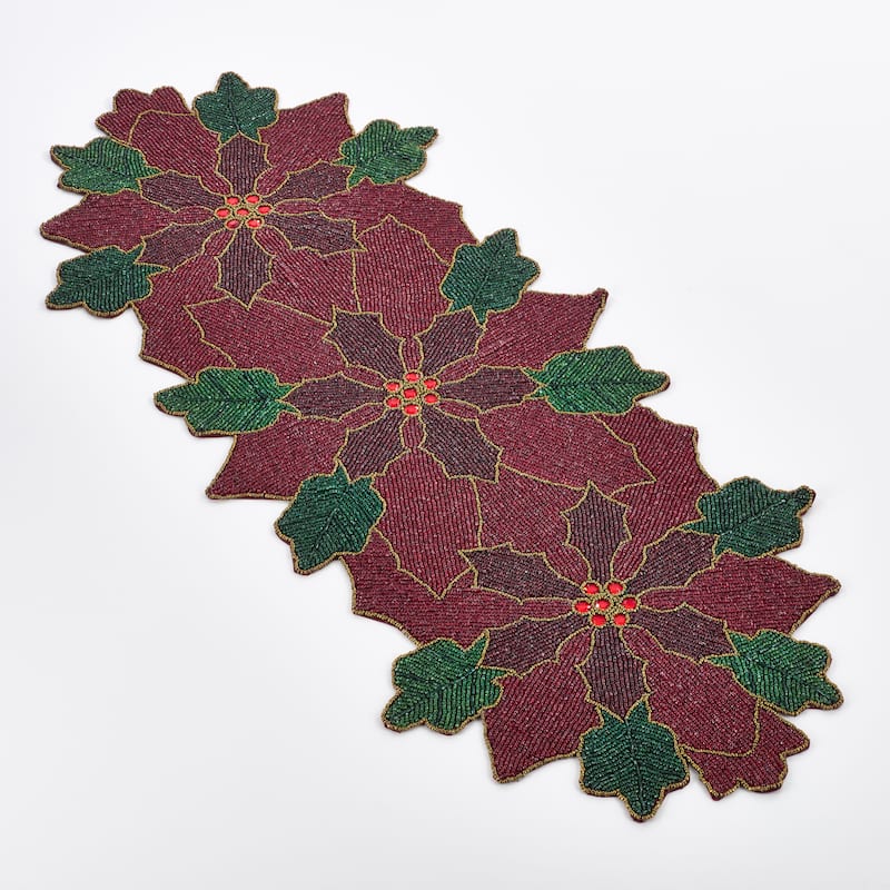 Poinsettia Design Beaded Poinsettia Runner