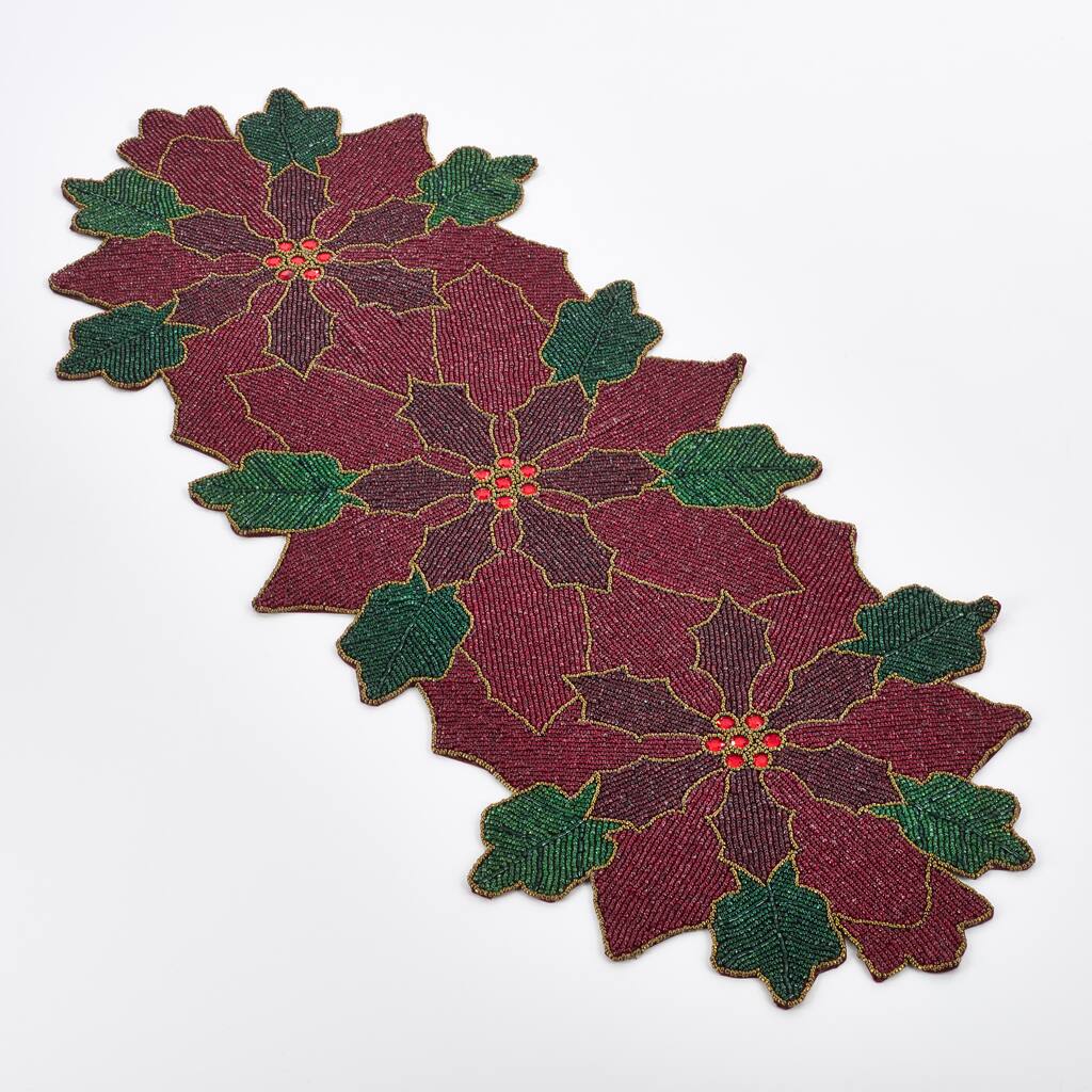 Poinsettia Design Beaded Poinsettia Runner