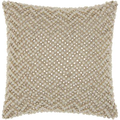 Mina Victory Luster Diamond Chevron Ivory Throw Pillow by Nourison (12-Inch X 12-Inch)