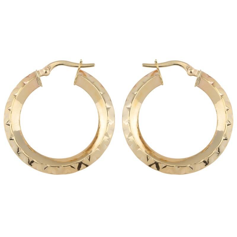 Fremada Italian 14k Yellow Gold 3x20-mm Diamond-cut Knife Edge Hoop Earrings
