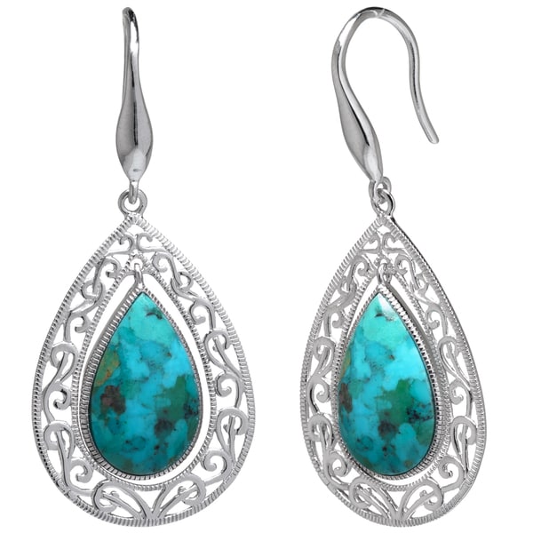 Sterling Silver Enhanced Turquoise Filigree Teardrop Earrings Sterling Silver Enhanced Turquoise Filigree Teardrop Earrings