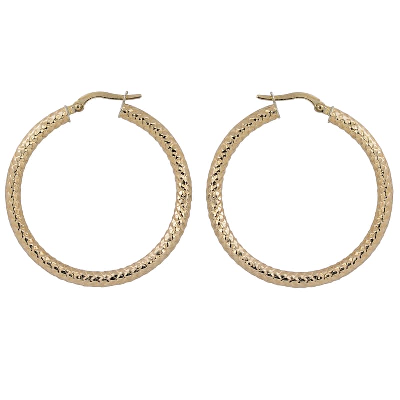 Fremada Italian 14k Yellow Gold 3x30-mm Diamond-cut Round Hoop Earrings