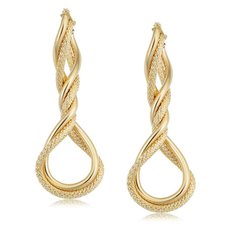 Fremada Italian 14k Yellow Gold Elongated Twisted Hoop Earrings