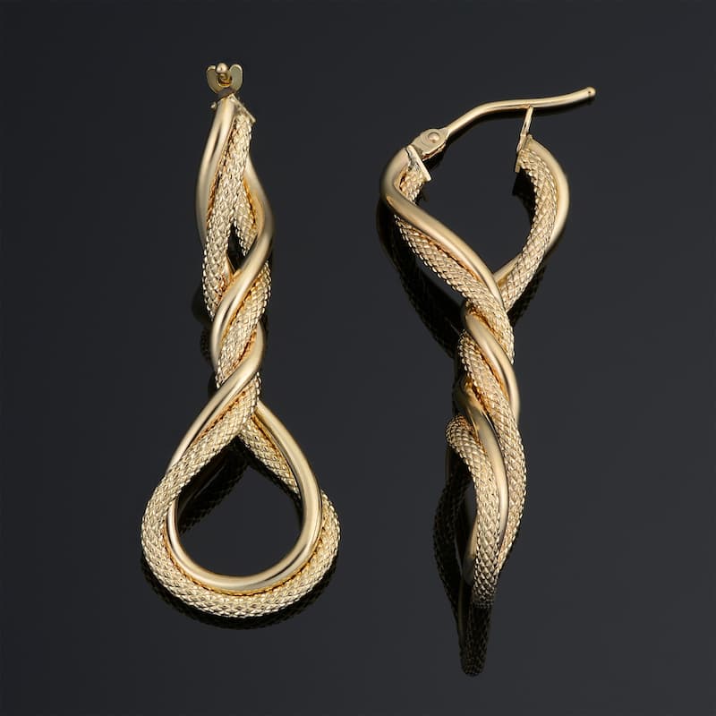 Fremada Italian 14k Yellow Gold Elongated Twisted Hoop Earrings