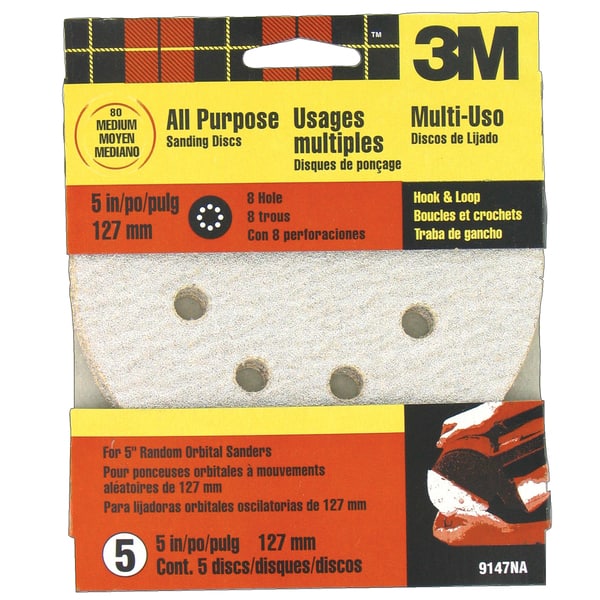 3M 9147ES 5" Medium Quick Change Discs for Dustless Sanders 5 Pack