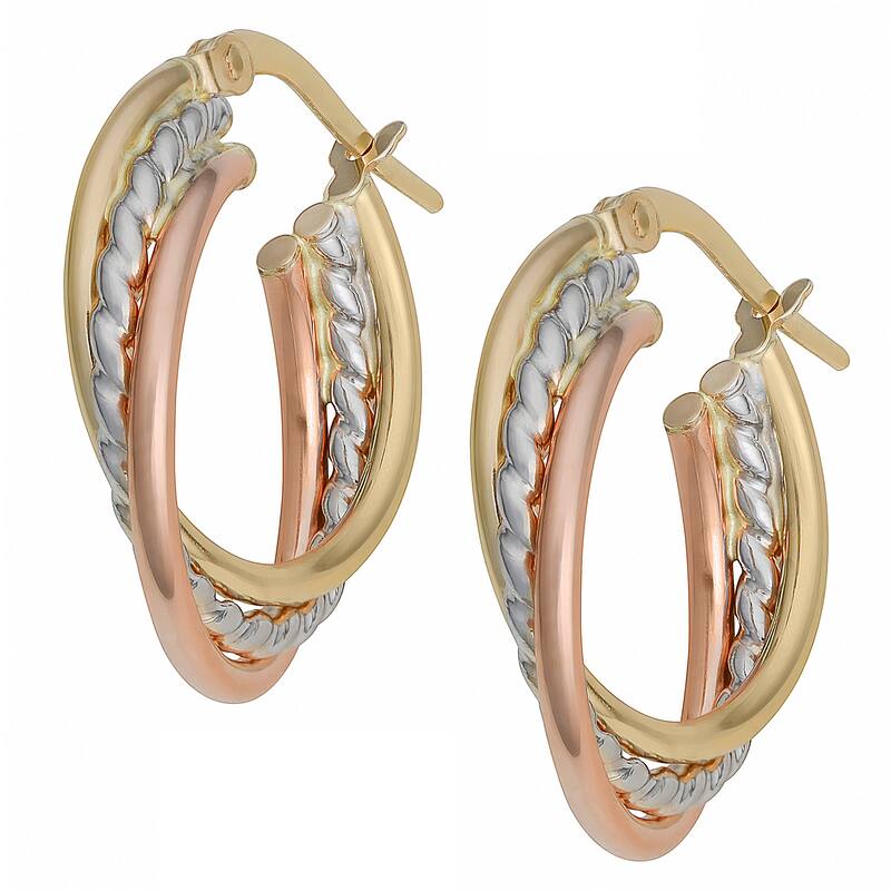 Fremada Italian 14k Tri-color Gold Overlapping Triple Hoop Earrings