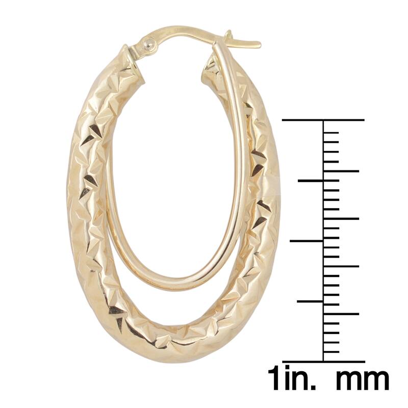 Fremada Italian 14k Yellow Gold Diamond-cut and High Polish Double Oval Hoop Earrings