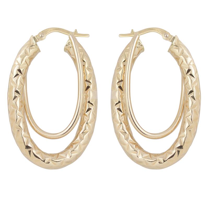 Fremada Italian 14k Yellow Gold Diamond-cut and High Polish Double Oval Hoop Earrings