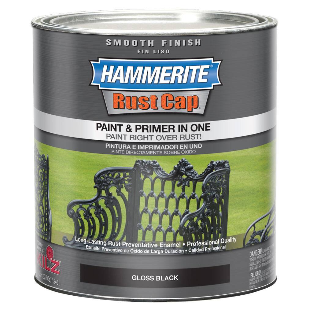 Hammerite Rust Cap 44240 1 Qt Gloss Black Smooth Finish Enamel Paint