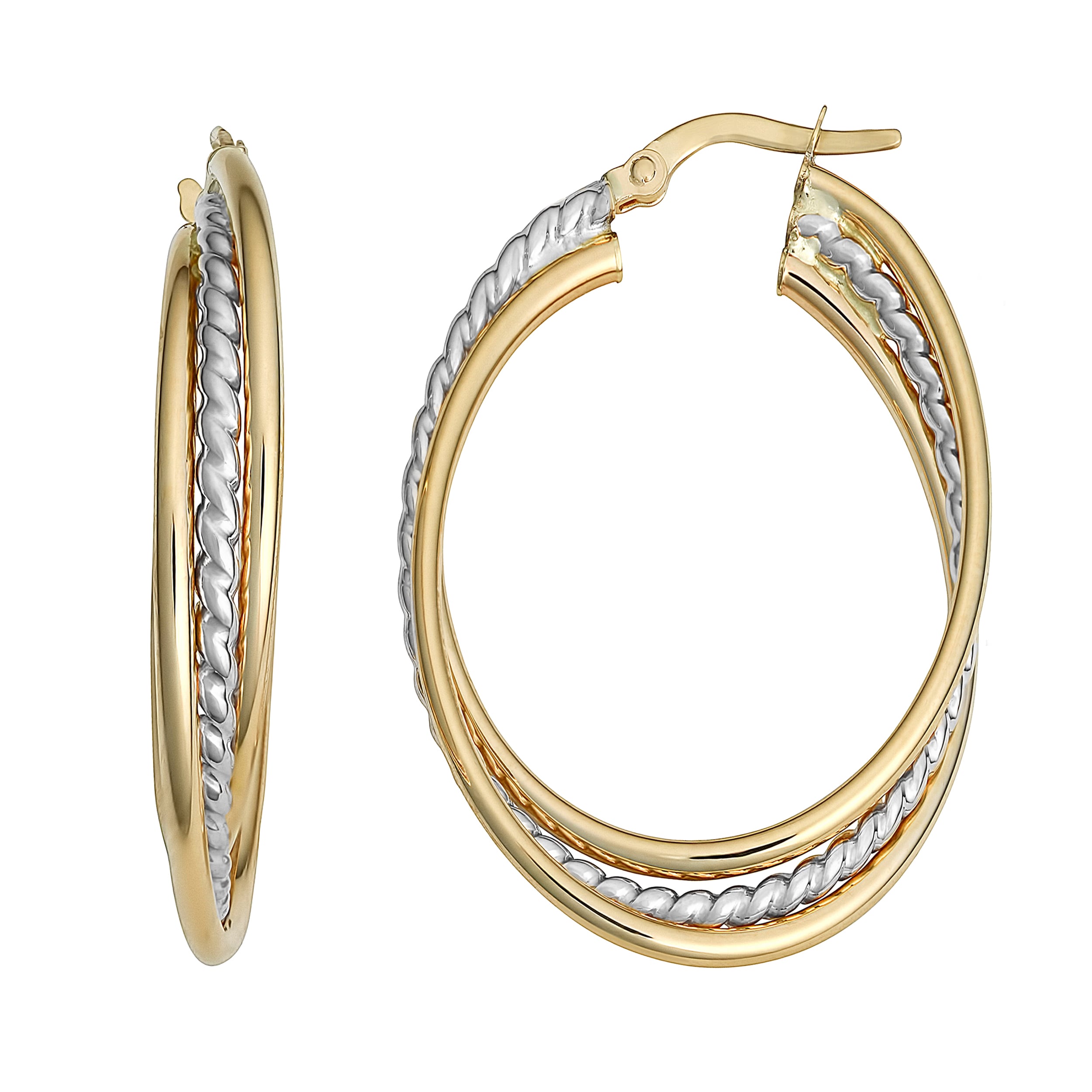 Au Naturale Italian 14k Two-tone Gold Overlapping Triple Oval Hoop Earrings