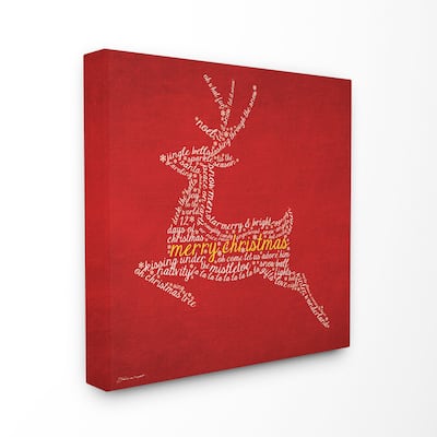 Merry Christmas Reindeer Typography Stretched Canvas Wall Art