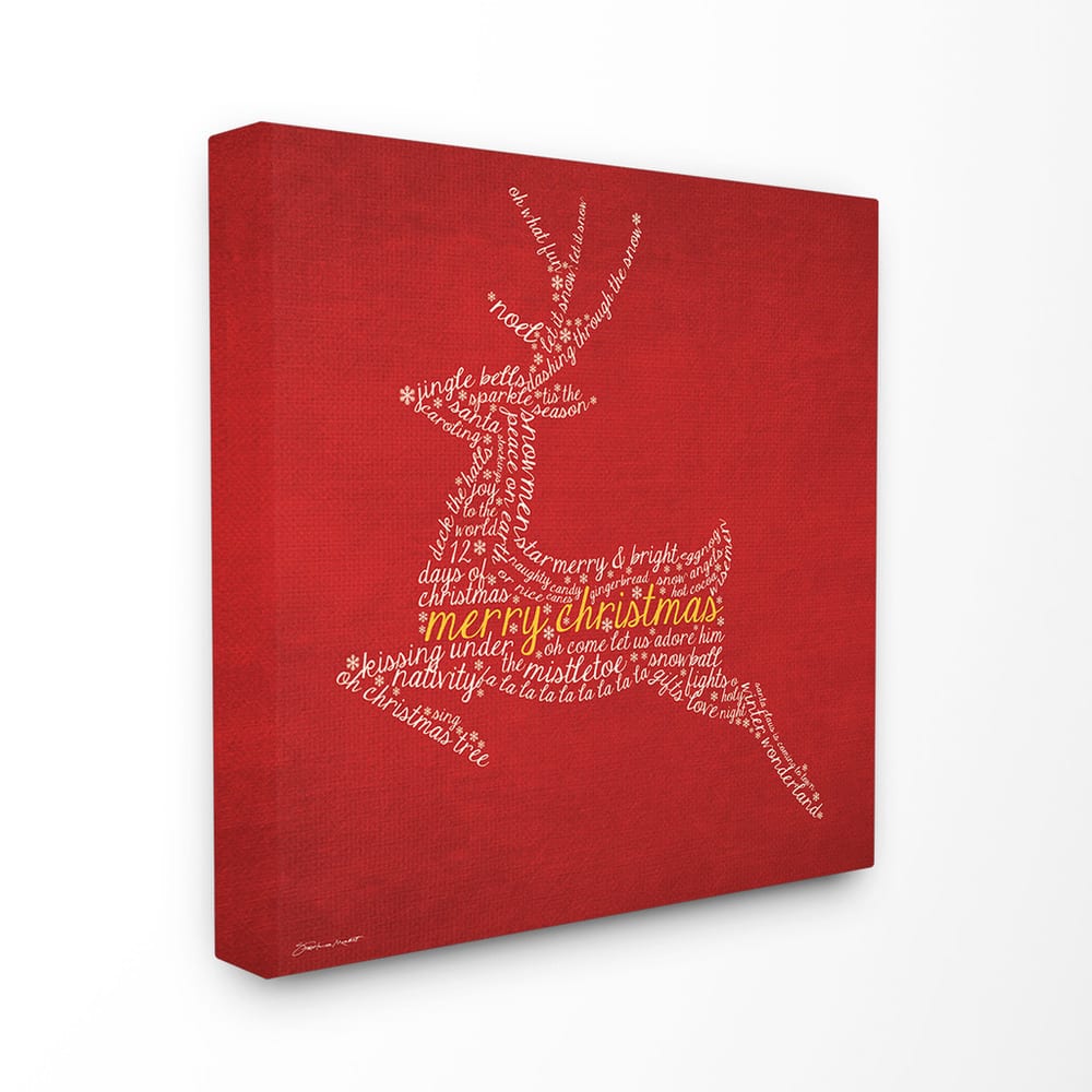 Merry Christmas Reindeer Typography Stretched Canvas Wall Art