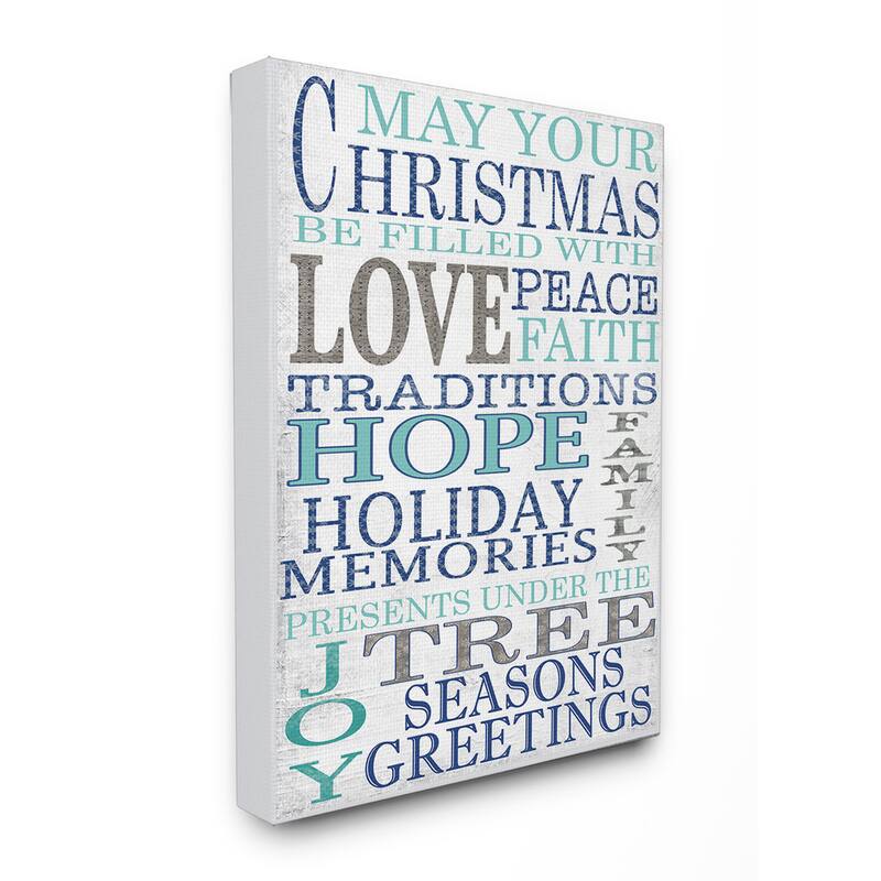 Stupell Christmas With Love and Peace Typography Stretched Canvas Wall