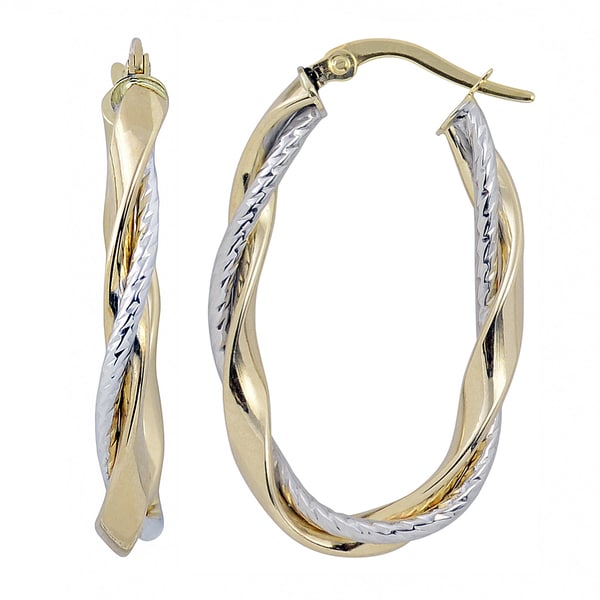 Fremada Italian 14k Two Tone Gold High Polish And Textured Twisted Fremada Italian 14k Two Tone Gold High Polish And Textured Twisted Oval Hoop Earrings