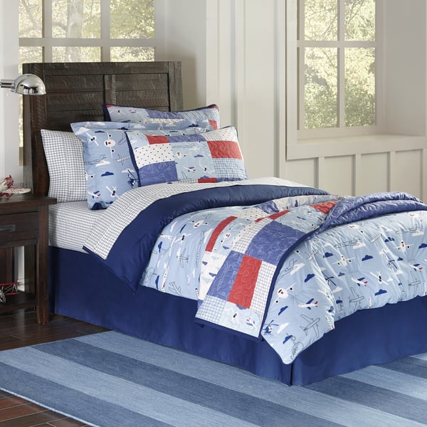 Shop Lullaby Bedding Airplane Cotton Printed 4 Piece Comforter Set