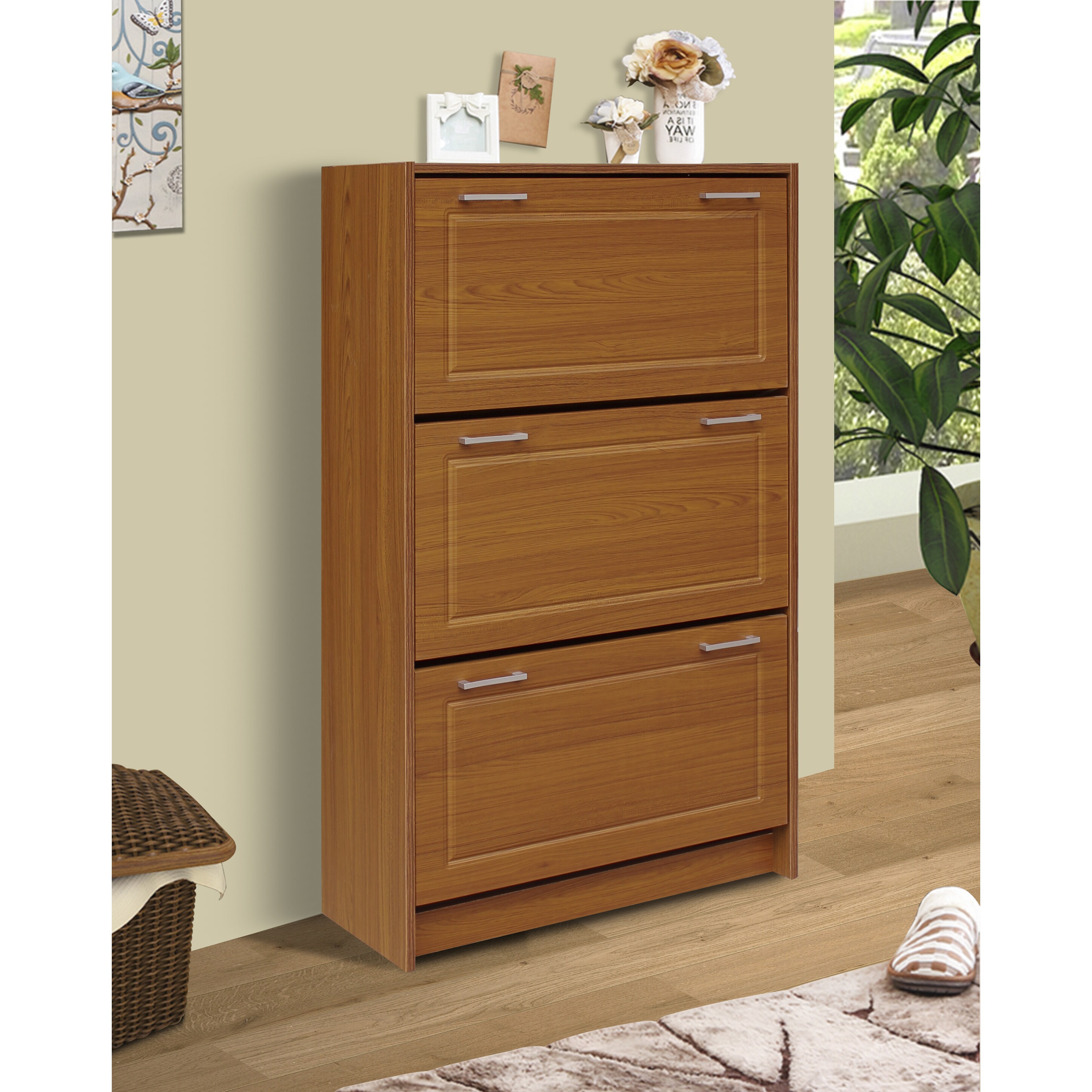 21.7W Shoe Storage Cabinet With 4 Large Fold-Out Drawers - On