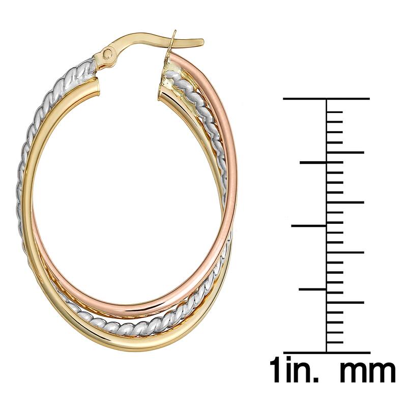 Fremada Italian 14k Tri-color Gold Overlapping Triple Oval Hoop Earrings