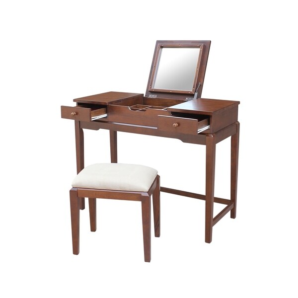 Solid Wood Vanity Table With Bench Espresso Finish Solid Wood Vanity Table With Bench Espresso Finish