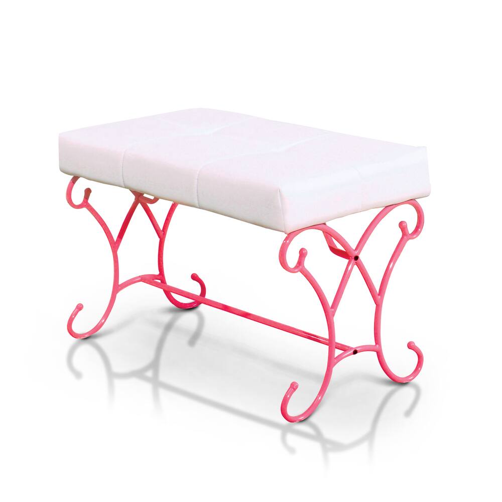 Furniture of America Gess Contemporary Pink Faux Leather Padded Bench