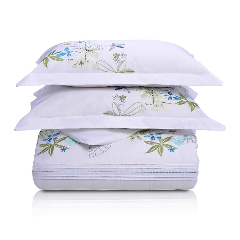 Superior Spring Blooms Premium Cotton Twill Embroidered Duvet Set - California King
