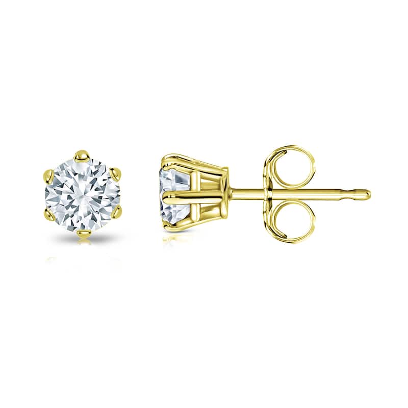 14k Gold 1/3ct TDW 6 Prong Round Solitaire Diamond Stud Earrings by Auriya