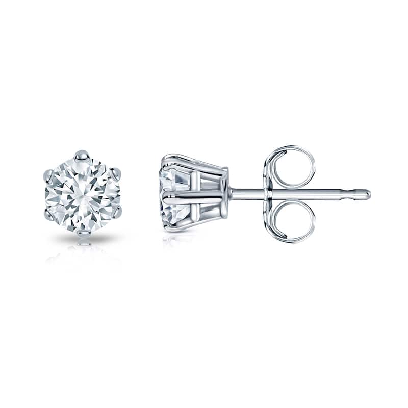 14k Gold 1/3ct TDW 6 Prong Round Solitaire Diamond Stud Earrings by Auriya