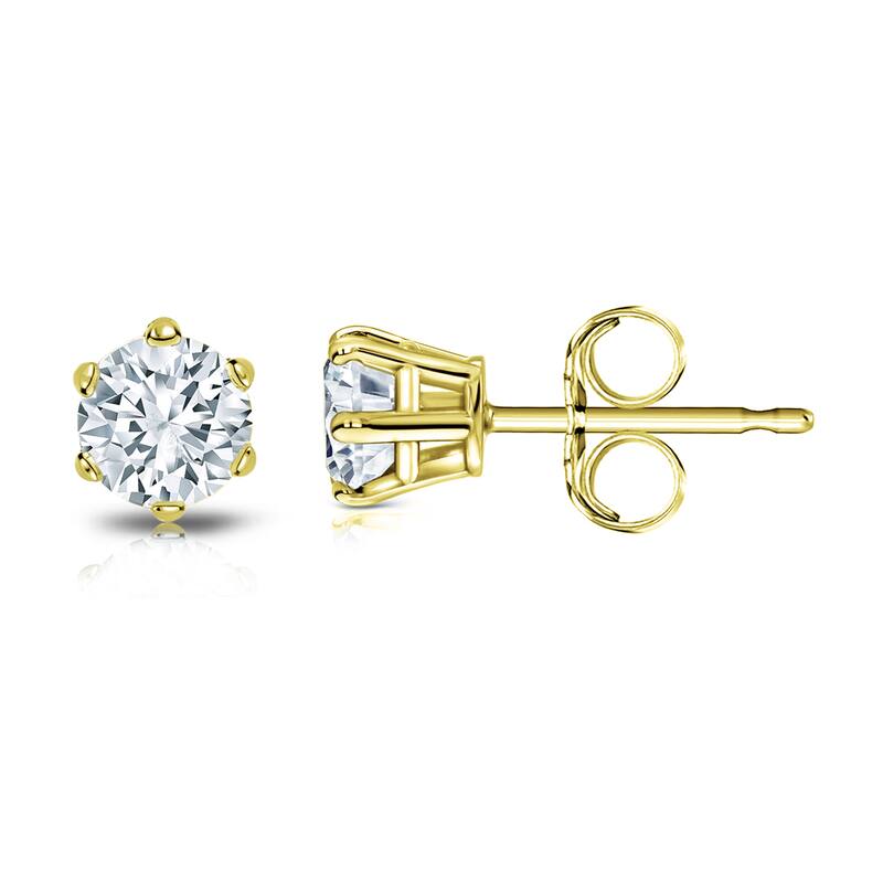 14k Gold 1/2ct TDW 6 Prong Round Solitaire Diamond Stud Earrings by Auriya