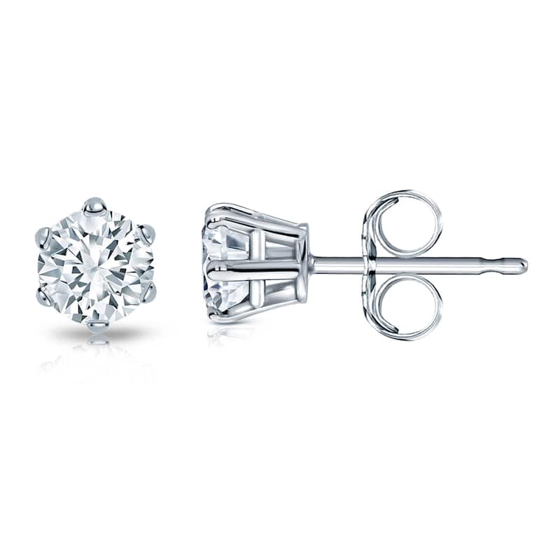 Auriya Round 3/4ct TW Solitaire Diamond Stud Earrings 14k Gold 6-Prong (H-I, SI1-SI2) - White