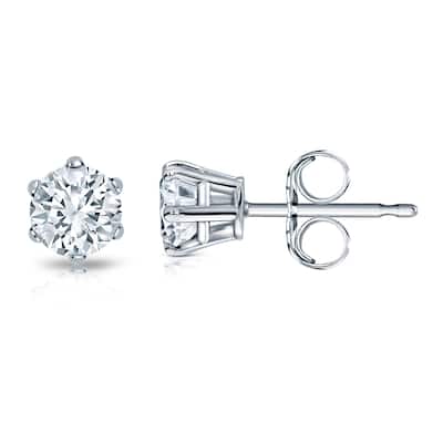 Auriya Round 3/4ct TW Solitaire Diamond Stud Earrings 14k Gold 6-Prong (H-I, SI1-SI2)