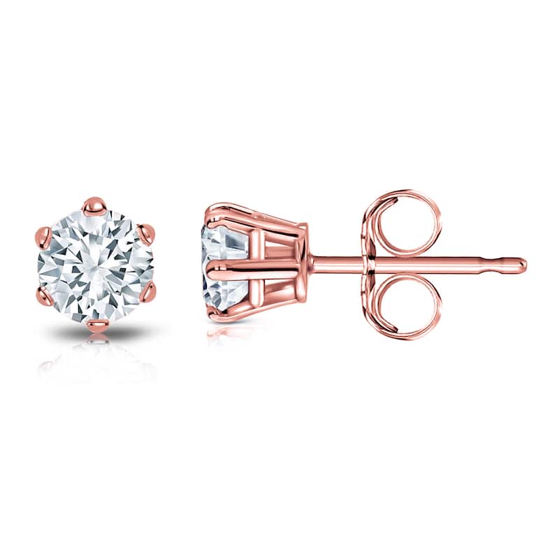 Auriya Round 3/4ct TW Solitaire Diamond Stud Earrings 14k Gold 6-Prong (H-I, SI1-SI2) - Rose