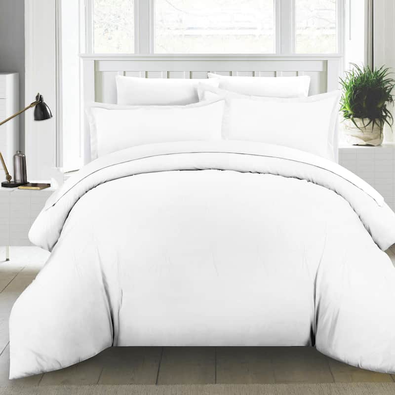 Porch & Den Red Cliff 200 Thread Count Solid Blue Cotton Duvet Set - White - King