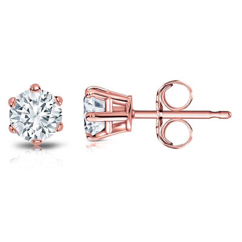 14k Gold 1ct TDW 6 Prong Round Solitaire Diamond Stud Earrings by Auriya (H-I, SI1-SI2)
