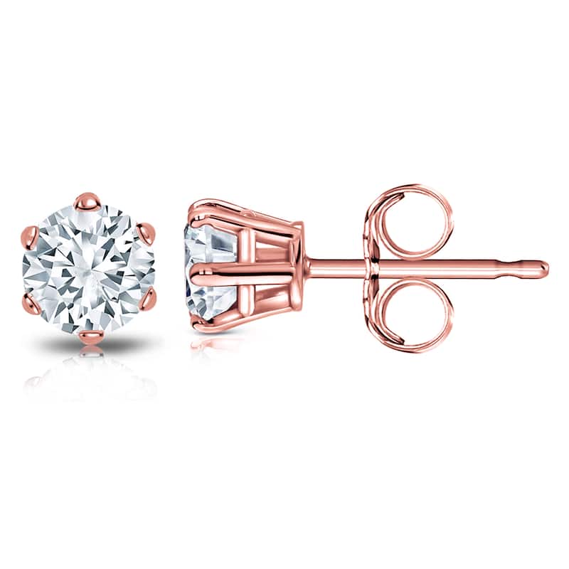 14k Gold 1 1/2ct TDW 6 Prong Round Solitaire Diamond Stud Earrings by Auriya (H-I, SI1-SI2)