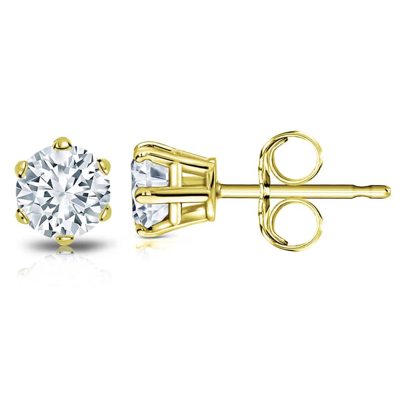 14k Gold 1 1/2ct TDW 6 Prong Round Solitaire Diamond Stud Earrings by Auriya (H-I, SI1-SI2)