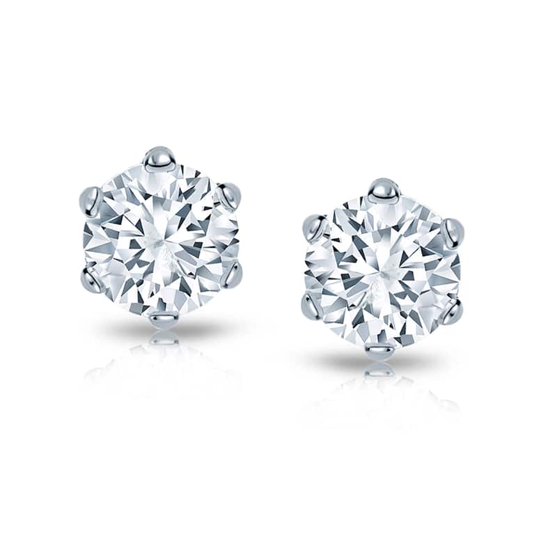 14k Gold 1 1/2ct TDW 6 Prong Round Solitaire Diamond Stud Earrings by Auriya (H-I, SI1-SI2)