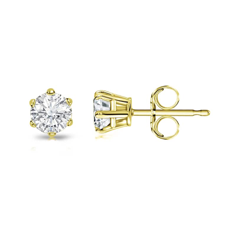 14k Gold 1/4ct TDW 6 Prong Round Solitaire Diamond Stud Earrings by Auriya (I-J, SI2-SI3)