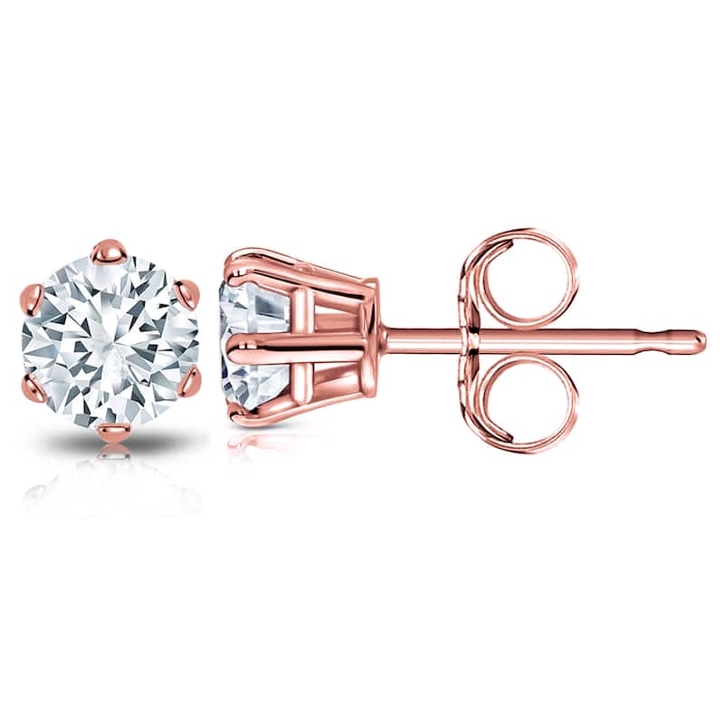 Auriya 2 carat TW Round Diamond Stud Earrings 14k Gold 6-Prong Basket - H-I, SI1-SI2