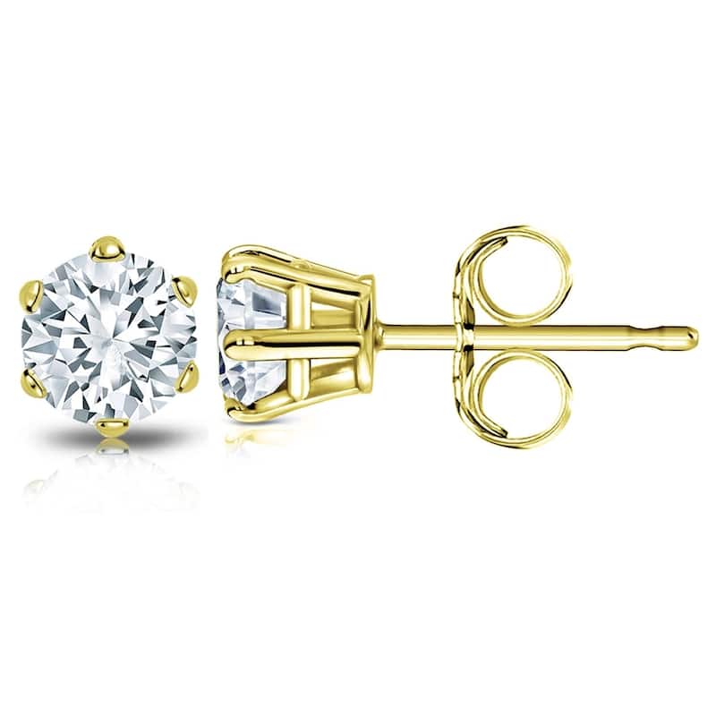 Auriya 2 carat TW Round Diamond Stud Earrings 14k Gold 6-Prong Basket - H-I, SI1-SI2 - Yellow
